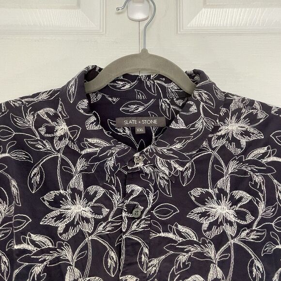 Men’s Slate & Stone Floral Embroidered Short Sleeve Button Down Shirt Size XXL - Picture 2 of 9